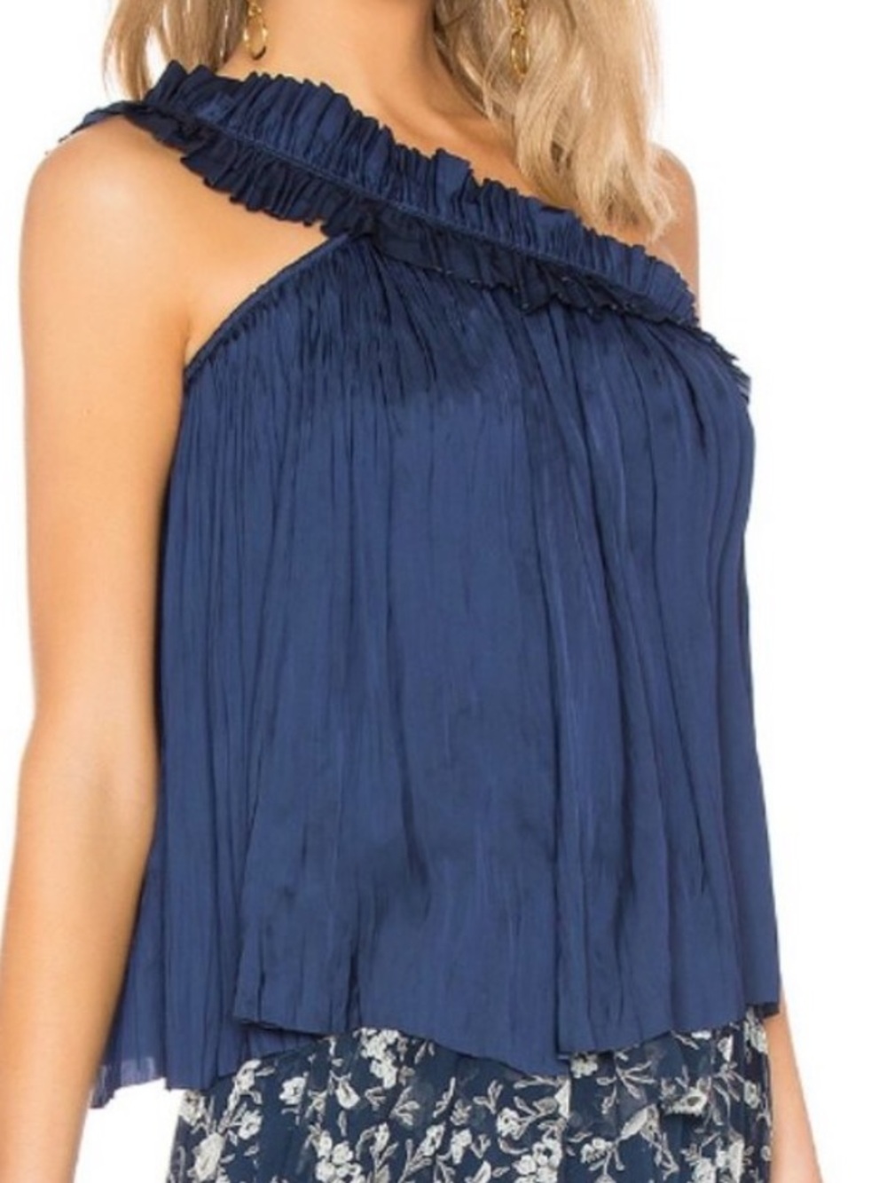 Ulla Johnson Navy Ruffled One-Shoulder Pleated Top in size 8